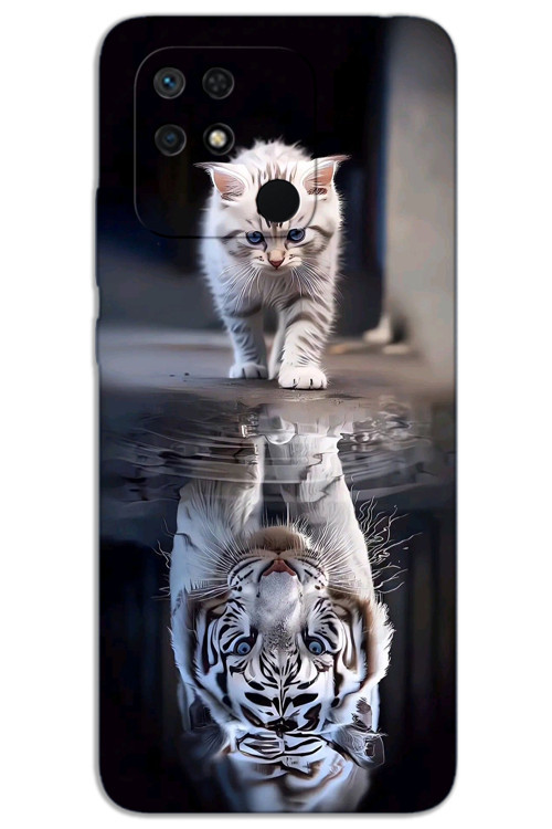 Xiaomi Redmi 10C Kılıf HD Desen Baskılı Arka Kapak - Kedi Yansıması