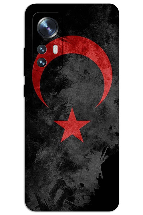 Xiaomi Mi 12 Pro Kılıf HD Desen Baskılı Arka Kapak - Siyah Bayrak