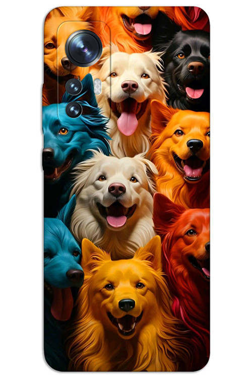 Xiaomi Mi 12 Kılıf HD Desen Baskılı Arka Kapak - Renkli Köpekler