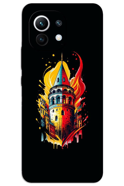Xiaomi Mi 11 Kılıf HD Desen Baskılı Arka Kapak - Sarı Kırmızı Galata