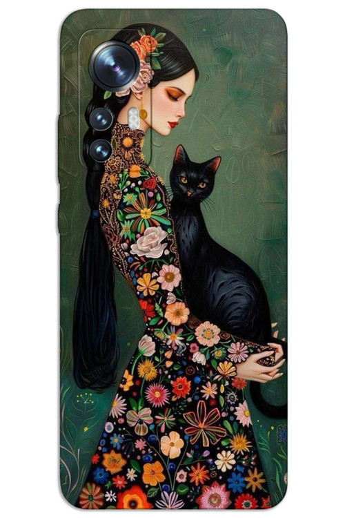 Xiaomi Mi 12 Kılıf HD Desen Baskılı Arka Kapak - Siyah Kedi