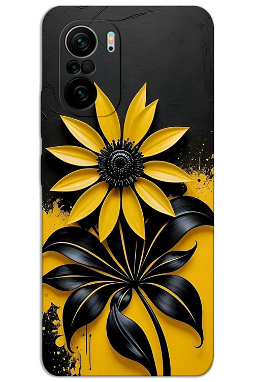 Xiaomi Poco F3 Kılıf HD Desen Baskılı Arka Kapak - Siyah Sarı Çiçek
