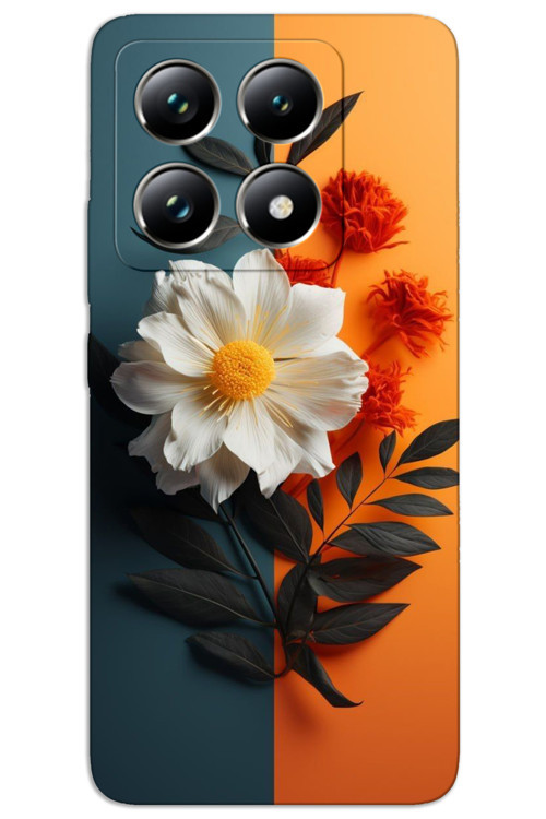 Xiaomi Mi 14 Kılıf HD Desen Baskılı Arka Kapak - Beyaz Turuncu Çiçek