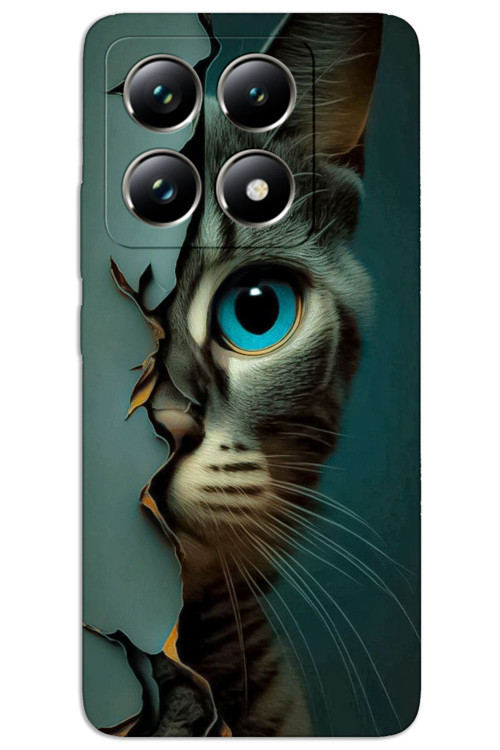 Xiaomi Mi 14 Kılıf HD Desen Baskılı Arka Kapak - Mavi Kedi