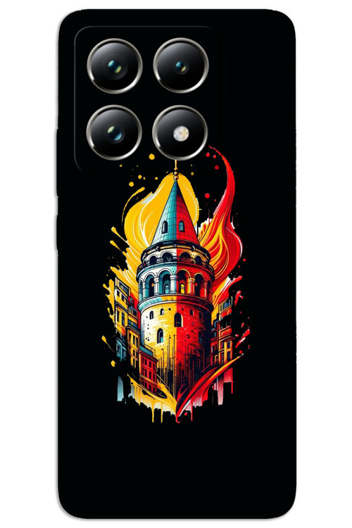 Xiaomi Mi 14 Pro Kılıf HD Desen Baskılı Arka Kapak - Sarı Kırmızı Galata