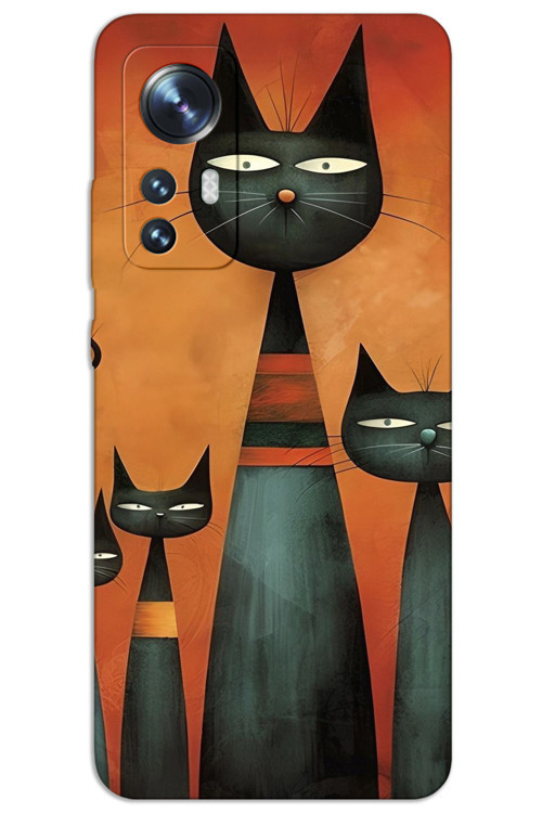 Xiaomi Mi 12 Kılıf HD Desen Baskılı Arka Kapak - Sanat Kedi