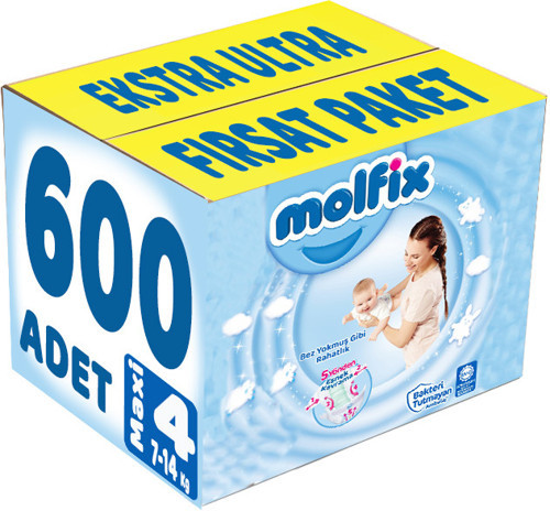 Bebek Bezi Beden:4 (7-14Kg) Maxi 600 Adet Ekstra Ultra Fırsat Pk