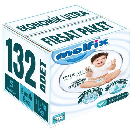 Premium Bebek Bezi Beden:5 (11-18KG) Junior 132 Adet Ekonomik Ultra Fırsat Pk