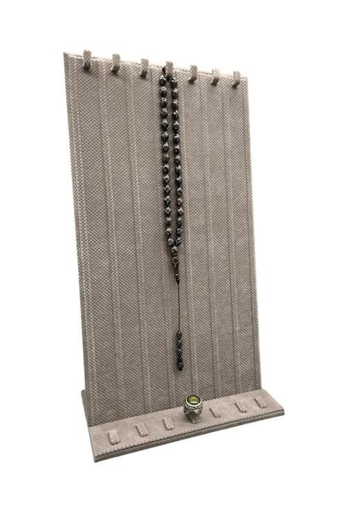 Keten Kumaş Sütlü Kahve 45/25Cm Ayaklı Tırnaklı Tesbih Yüzük Kombin Sergileme Standı