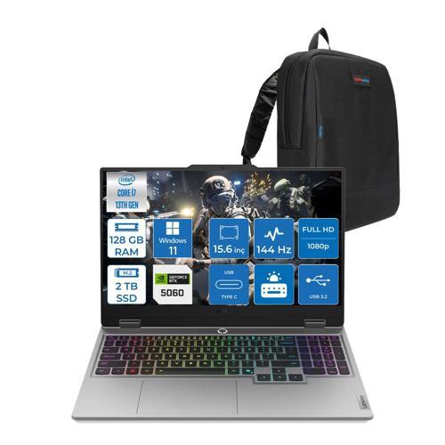 Loq 15IRX10 Intel Core I7 13650HX 128GB Ddr5 2tb SSD RTX5060 8gb 100W Windows 11 Pro 15.6" Fhd (1920X1080) IPS 300NITS 144Hz 100% Srgb Taşınabilir Bilgisayar 83JE00J5TRP51 + Zetta Çanta