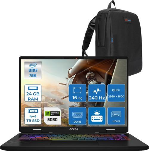 Crosshaır 16 Hx Aı D2XWFKG-093TR Intel Core Ultra 9-275HX Aı 24GB 4tb Ssd+4tb SSD 8GB/RTX5060 115W 16 Inç 2k QHD+2560 x 1600 240Hz Freedos Gaming Laptop Z093TRF08+ZETTAÇANTA