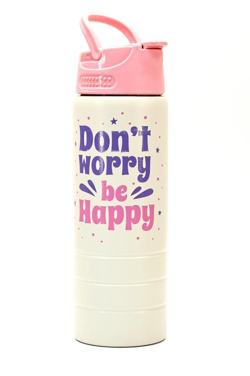Paslanmaz 304 Çelik Matara Pipetli Motivasyon Matarası Suluğu 304 Çelik Suluk Pembe 750 ml 1156