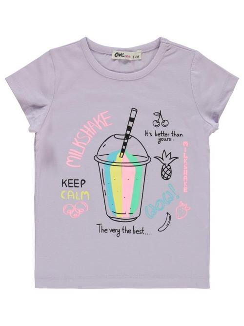 Milkshake Baskılı 2-5 Yaş Tişört - Lila2-3 Yaş