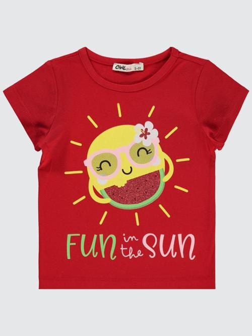 Güneş Baskılı 2-5 Yaş Tişört - Kırmızı2-3 Yaş