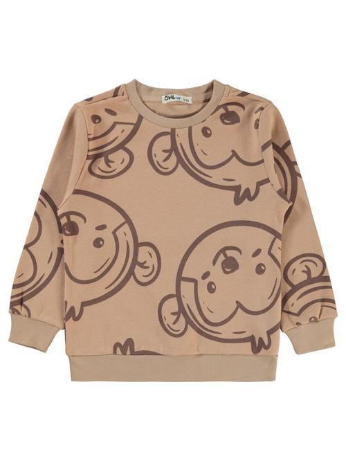 Empirme Maymun Baskılı 2-5 Yaş Sweatshirt - Bej2-3 Yaş