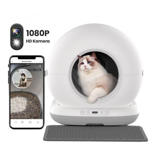 CB002 Kameralı Akıllı Otomatik Kedi Tuvaleti, APP ile Uzaktan Kontrol, 72lt Hazne, 7lt Çöp haznesi Gri