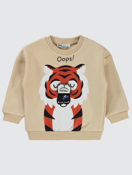 Oops Kaplan Baskılı 2-5 Yaş Sweatshirt - Gri2-3 Yaş