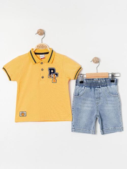 Bizio PT nakışlı Polo Yaka 2-5 Yaş Takım - Hardal2-3 Yaş