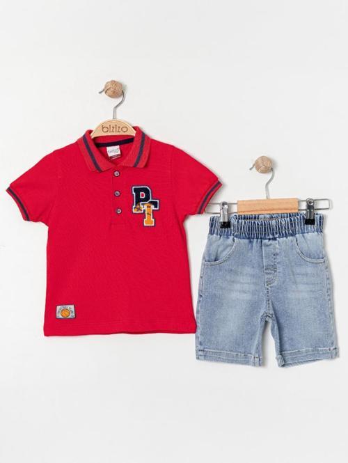 Bizio PT nakışlı Polo Yaka 2-5 Yaş Takım - Kırmızı2-3 Yaş