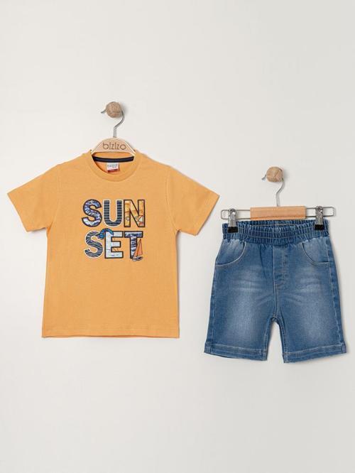 Bizio Sunset baskılı Bisiklet Yaka 2-5 Yaş Takım - Hardal5-6 Yaş
