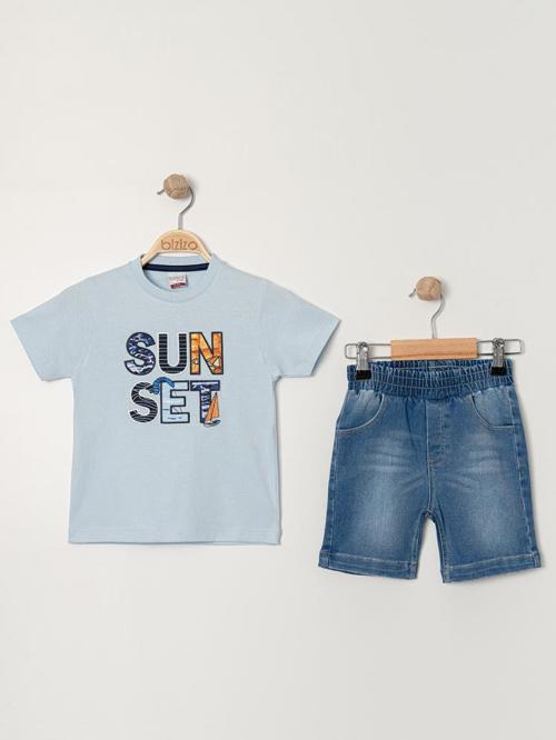 Bizio Sunset baskılı Bisiklet Yaka 2-5 Yaş Takım - Mavi2-3 Yaş