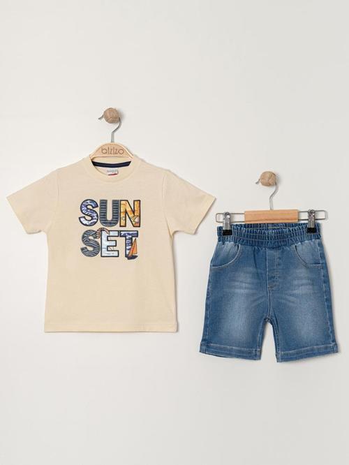 Bizio Sunset baskılı Bisiklet Yaka 2-5 Yaş Takım - Gri2-3 Yaş