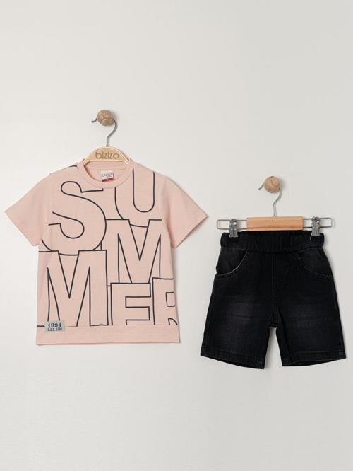 Bizio Summer baskılı Bisiklet Yaka 2-5 Yaş Takım - Pudra2-3 Yaş