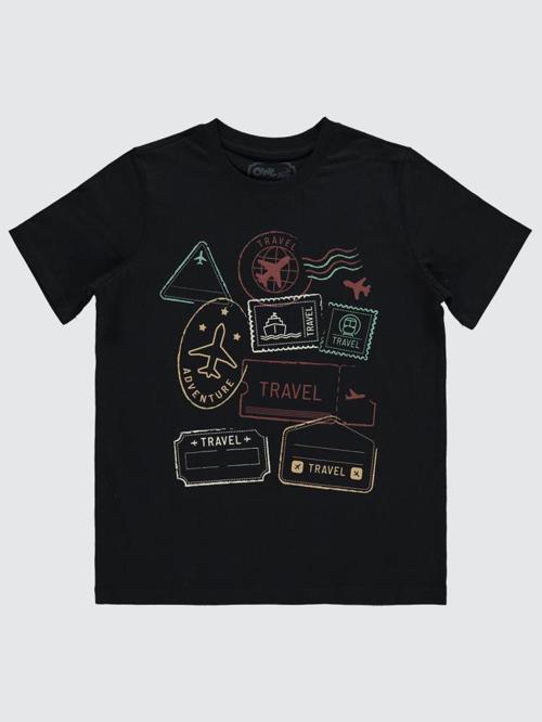 Travel Baskılı 10-13 Yaş Tişört - Siyah10-11 Yaş