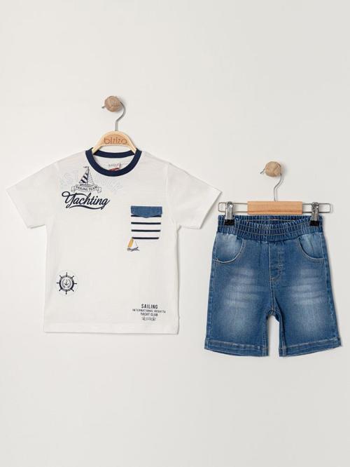 Bizio Yelken baskılı Bisiklet Yaka 2-5 Yaş Takım - Ekru2-3 Yaş