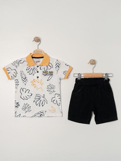 Bizio Yaprak baskılı Polo Yaka 2-5 Yaş Takım - Ekru2-3 Yaş