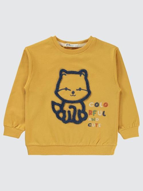 Kedi Nakışlı 2-5 Yaş Sweatshirt - Hardal2-3 Yaş