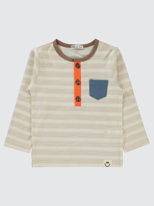 Cizgili Cepli 2-5 Yaş Sweatshirt - Turuncu3-4 Yaş