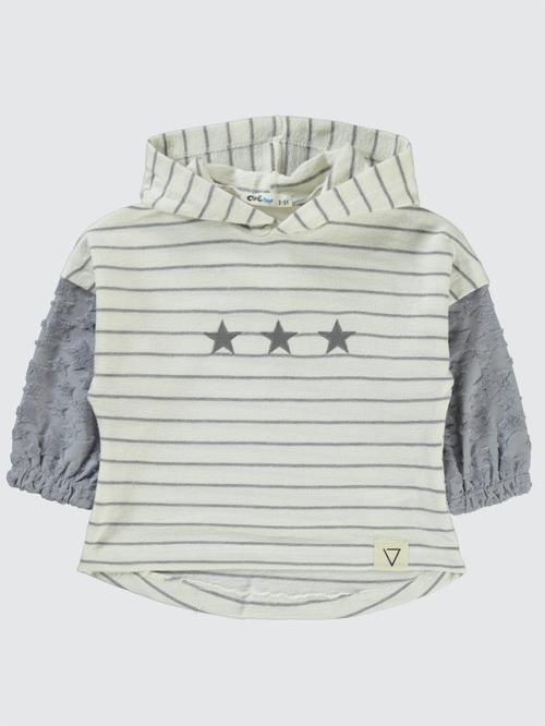 Yıldız Baskılı Çizgili Kapşonlu 2-5 Yaş Sweatshirt - Mavi2-3 Yaş
