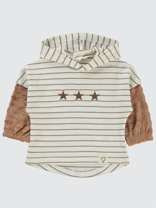 Yıldız Baskılı Çizgili Kapşonlu 2-5 Yaş Sweatshirt - Kahverengi2-3 Yaş