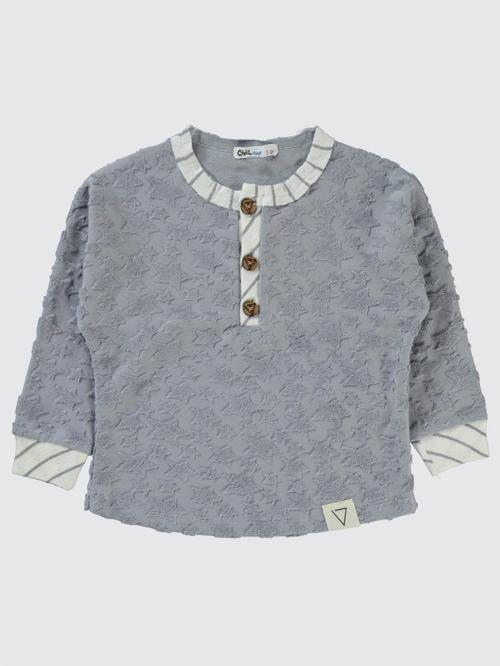 Yıldız Baskılı Düğmeli 2-5 Yaş Sweatshirt - Mavi5-6 Yaş