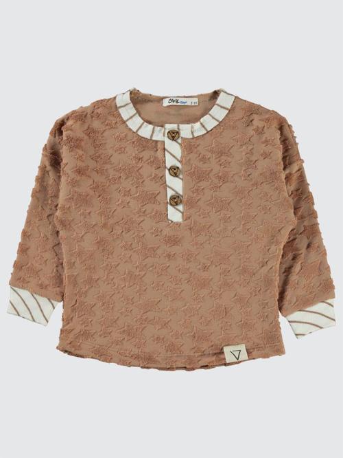 Yıldız Baskılı Düğmeli 2-5 Yaş Sweatshirt - Kahverengi2-3 Yaş