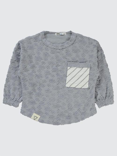 Yıldız Baskılı Çizgili Cepli 2-5 Yaş Sweatshirt - Mavi2-3 Yaş