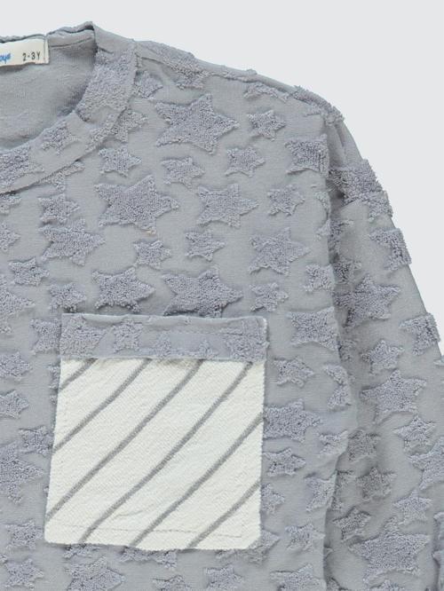 Yıldız Baskılı Çizgili Cepli 2-5 Yaş Sweatshirt - Mavi3-4 Yaş