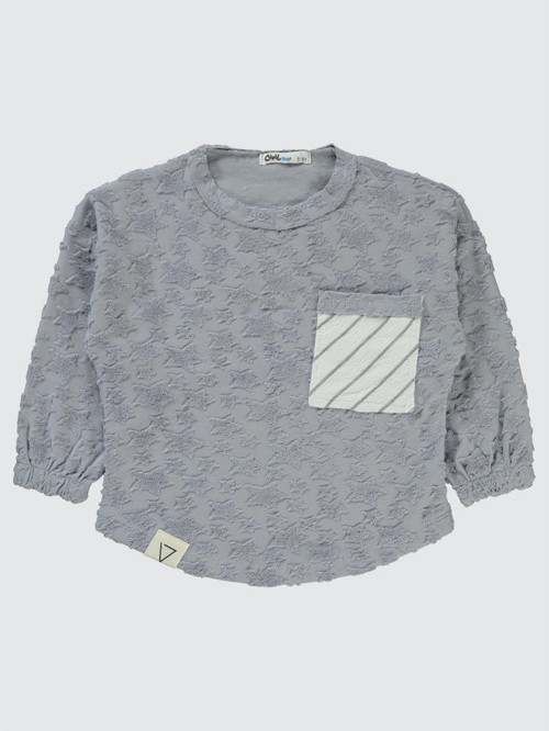 Yıldız Baskılı Çizgili Cepli 2-5 Yaş Sweatshirt - Mavi5-6 Yaş