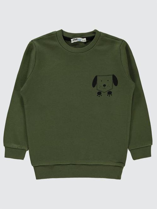 Köpek Baskılı 2-5 Yaş Sweatshirt - Haki2-3 Yaş