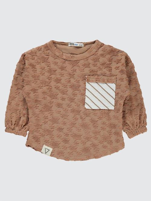 Yıldız Baskılı Çizgili Cepli 2-5 Yaş Sweatshirt - Kahverengi2-3 Yaş