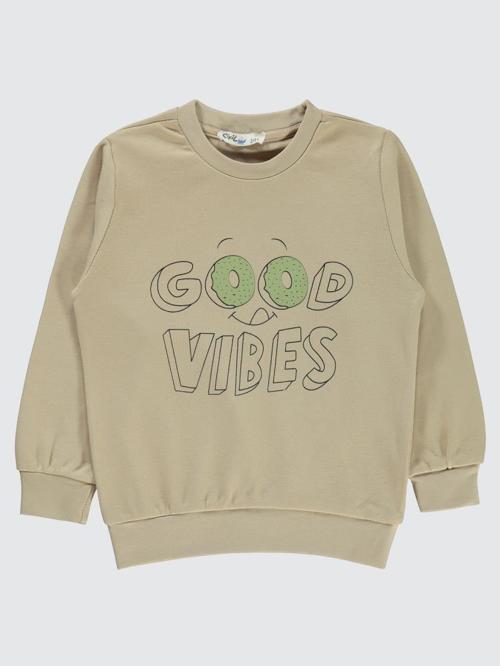 Good Vıbes Baskılı 2-5 Yaş Sweatshirt - Bej2-3 Yaş