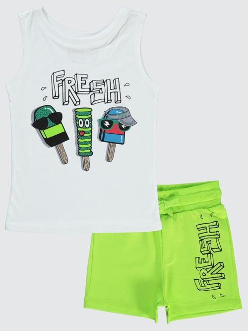 Fresh Baskılı Şortlu 2-5 Yaş Takım - Beyaz2-3 Yaş