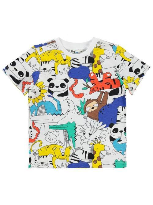 Sevimli Amazon Hayvanlar Empirme 2-5 Yaş Tişört - Beyaz2-3 Yaş