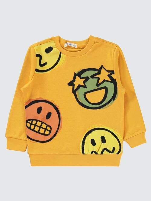 Emoji Baskılı 2-5 Yaş Sweatshirt - Hardal3-4 Yaş
