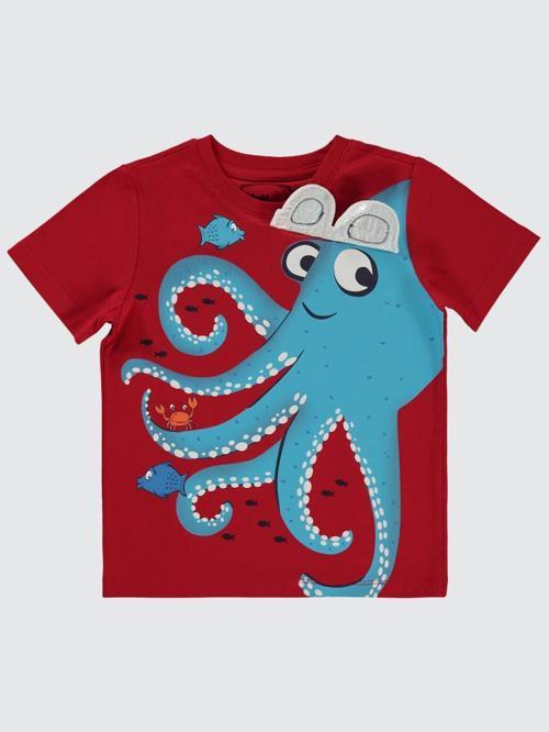 Yengeç Baskılı 2-5 Yaş Tişört - Kırmızı2-3 Yaş