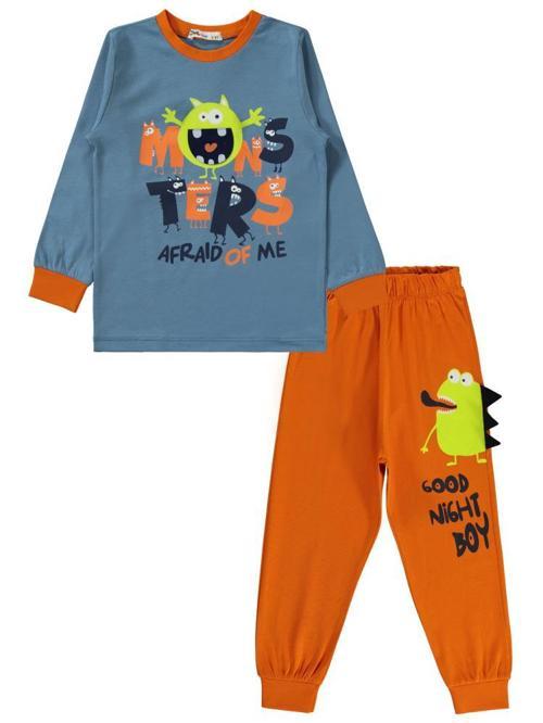 Monster Baskılı 2-5 Yaş Pijama Takımı - Turuncu2-3 Yaş