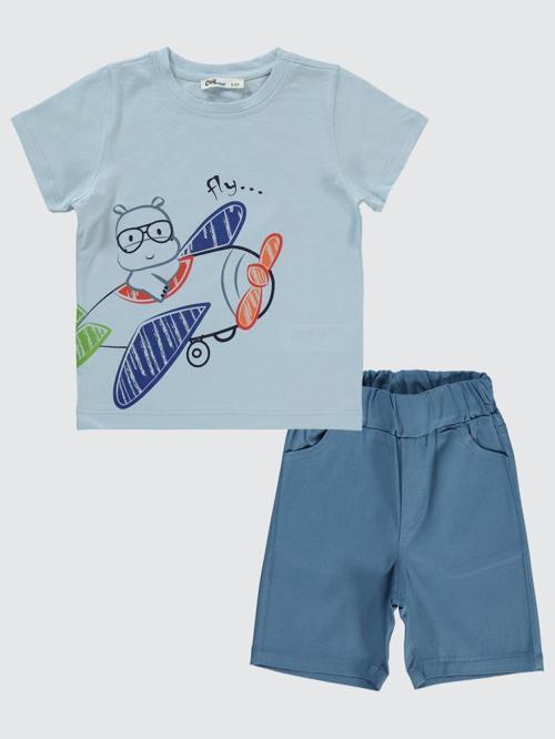 Uçak Baskılı 2-5 Yaş Takım - Mavi2-3 Yaş