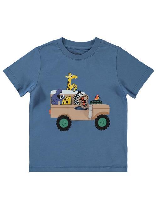 Arabada Safari Hayvanlar Baskılı 2-5 Yaş Tişört - Mavi2-3 Yaş