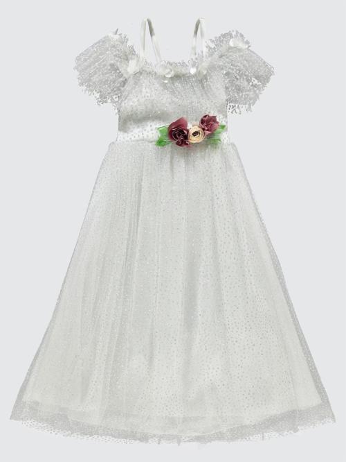 Çiçek Aksesuarlı 2-5 Yaş Abiye - Bej2-3 Yaş